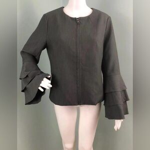 Banana Republic Black Tiered Ruffle Sleeve Zip Front Blazer